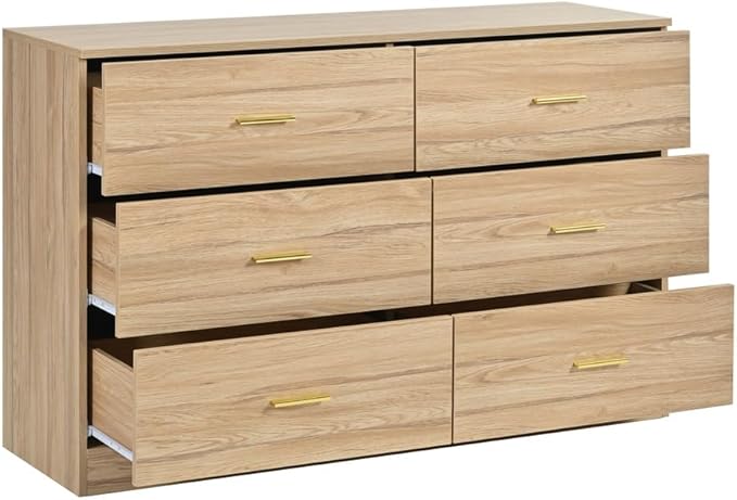 Dresser for Bedroom,Modern 6 Drawer Dresser with Deep Drawer and Gold Handle,Wood Chest of Drawer for Living Room,Hallway,Bedroom Storage Furniture