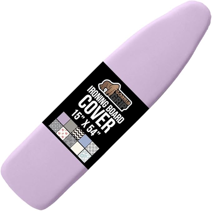 The Original GORILLA GRIP Ironing Board Cover and Pad, Silicone Coating, Thick Scorch Resistant Padding, Heavy Duty Iron Covers Standard Boards, Hook and Loop Fastener Strap, Light Purple, 15x54