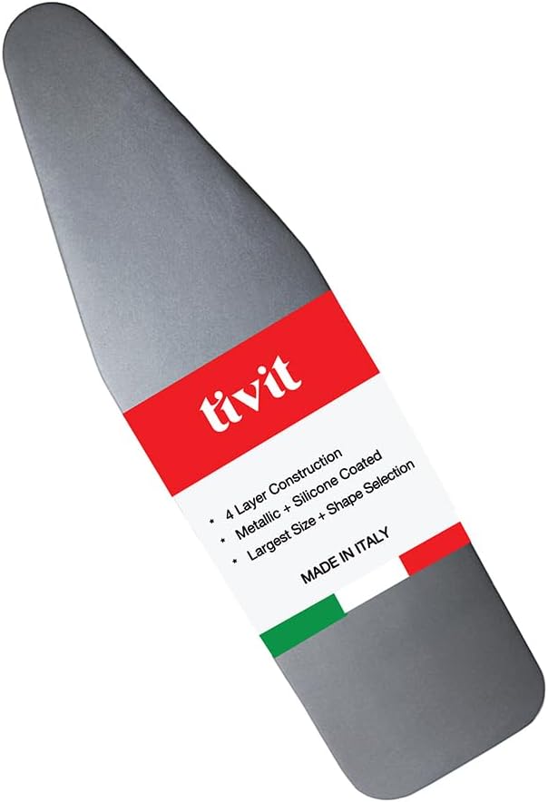 TIVIT Ironing Board Covers 21 x 57 Durable Alumitek PRO Heat Reflective Silicone Pads are Scorch & Stain Resistant - Made w/3 Layers of Padding, 3 Fastener Straps & Pull Bungee Cord - Made in Italy