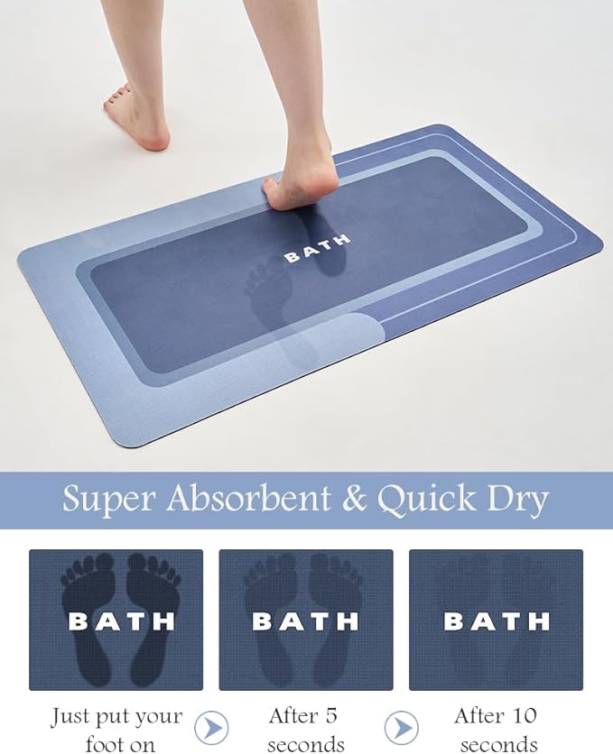 MontVoo-Bath Mat Rug Long Non Slip Super Absorbent Bathroom Runner Stain Resistant Quick Dry Thin Bathroom Mat Fit Under Door-17"x59",Navy