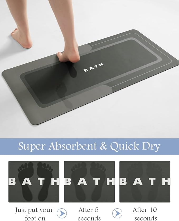MontVoo Bath Mat-Bath Mats Non Slip Super Absorbent Stain Resistant Quick Dry Thin - 17"x27" Darkgrey