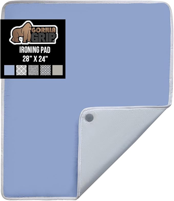 GORILLA GRIP Ironing Mat, Portable Iron Pad, Magnetic Cover and Padding for Top of Washer, Dryer, Tabletop, Countertop, Silicone Coating and Scorch Resistant, Travel Size 28 x 24 in, Blue