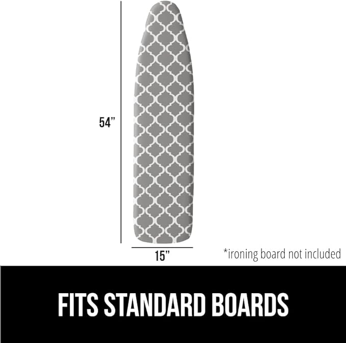 The Original GORILLA GRIP Ironing Board Cover and Pad, Silicone Coating, Thick Scorch Resistant Padding, Heavy Duty Iron Covers Standard Boards, Hook and Loop Fastener Strap, Quatrefoil, 15x54