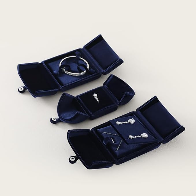 Velvet Ring Box，Engagement Jewelry Gift Boxes Holder for Women,Ceremony Rings Display for Proposal,Wedding Day Case (Blue)