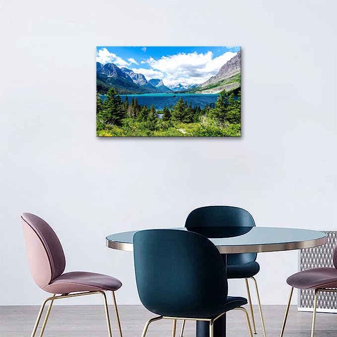 SKASNFAI Glacier National Park Wall Art Lake Mountains Pictures Framed Canvas Prints Artwork for Living room Bedroom Office Ready to Hang (28x44 inch)