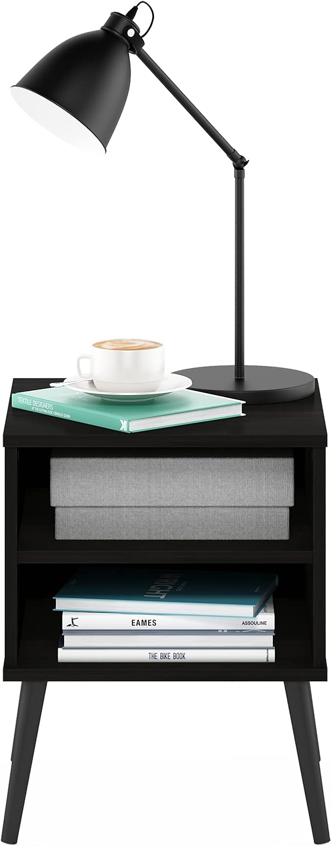 Furinno Claude Mid Century Style End Table with Wood Legs, Espresso