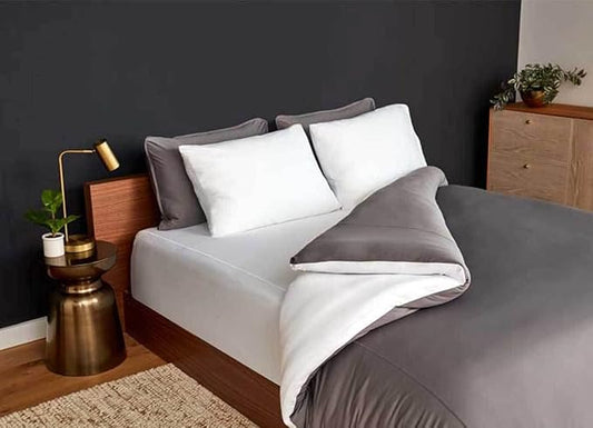 SHEEX Original Performance Cooling Duvet Cover Set, Lightweight Full/Queen Duvet Cover with 2 Standard Pillow Shams, Graphite/Bright White