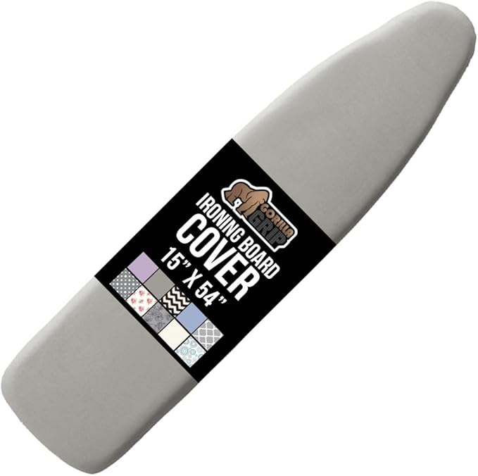 The Original GORILLA GRIP Ironing Board Cover and Pad, Silicone Coating, Thick Scorch Resistant Padding, Heavy Duty Iron Covers Standard Boards, Hook and Loop Fastener Strap, Silver, 15x54
