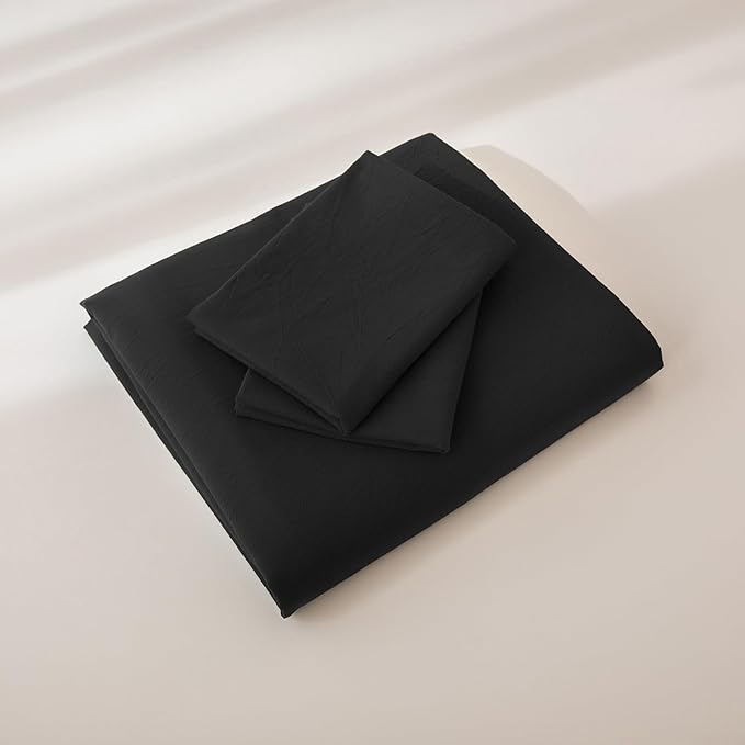 JIYUAN 100% Washed Cotton Duvet Cover Set 3 Pieces Super King, 1 Duvet Cover 108x98 Inches(Comforter Not Included) and 2 Pillowcases,Linen Feel Bedding Set Comfy and Breathable,Black