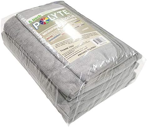 POLYTE Oversize, 60 x 30 in., Quick Dry Lint Free Microfiber Bath Towel Set, 6 Piece (Gray)