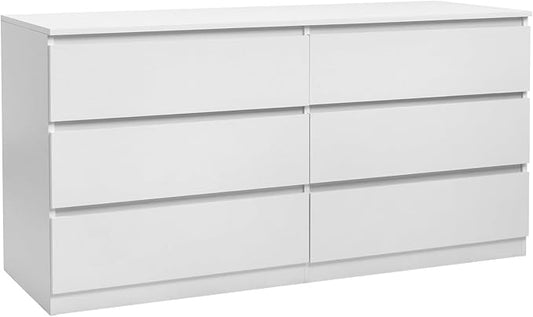 White Dresser for Bedroom,55'' Modern Large 6 Drawer Dresser with Deep Drawer,Storage Wide Chest of Drawer,Wood Bedroom Storage Furniture with No Handle Design