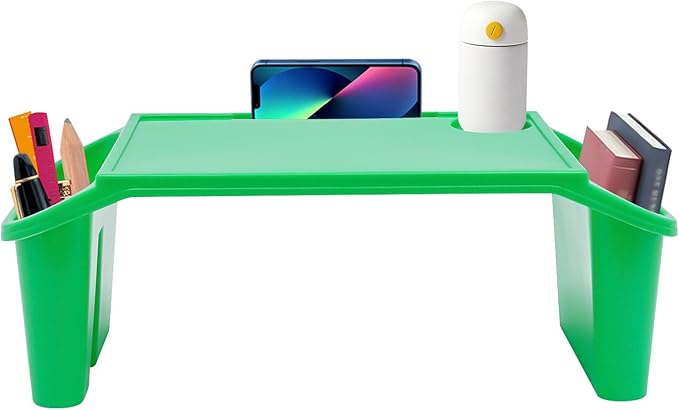 6 Pcs Kids Lap Desk Tray, Plastic Breakfast Lap Desk Trays with Side Pockets and Slot, Portable Lap Table Snack Tray for Eating, Writing, Drawing, Game, 19.69" L x 9.84" W x 7.1" H (Green*6)