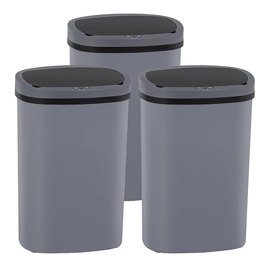 PayLessHere 13 Gallon Trash Can Kitchen Trash Can Automatic Garbage Can with Lid Touch Free High-Capacity Motion Sensor for Kitchen Bedroom Bathroom Office Wateproof Trash Bin (3, Gray)