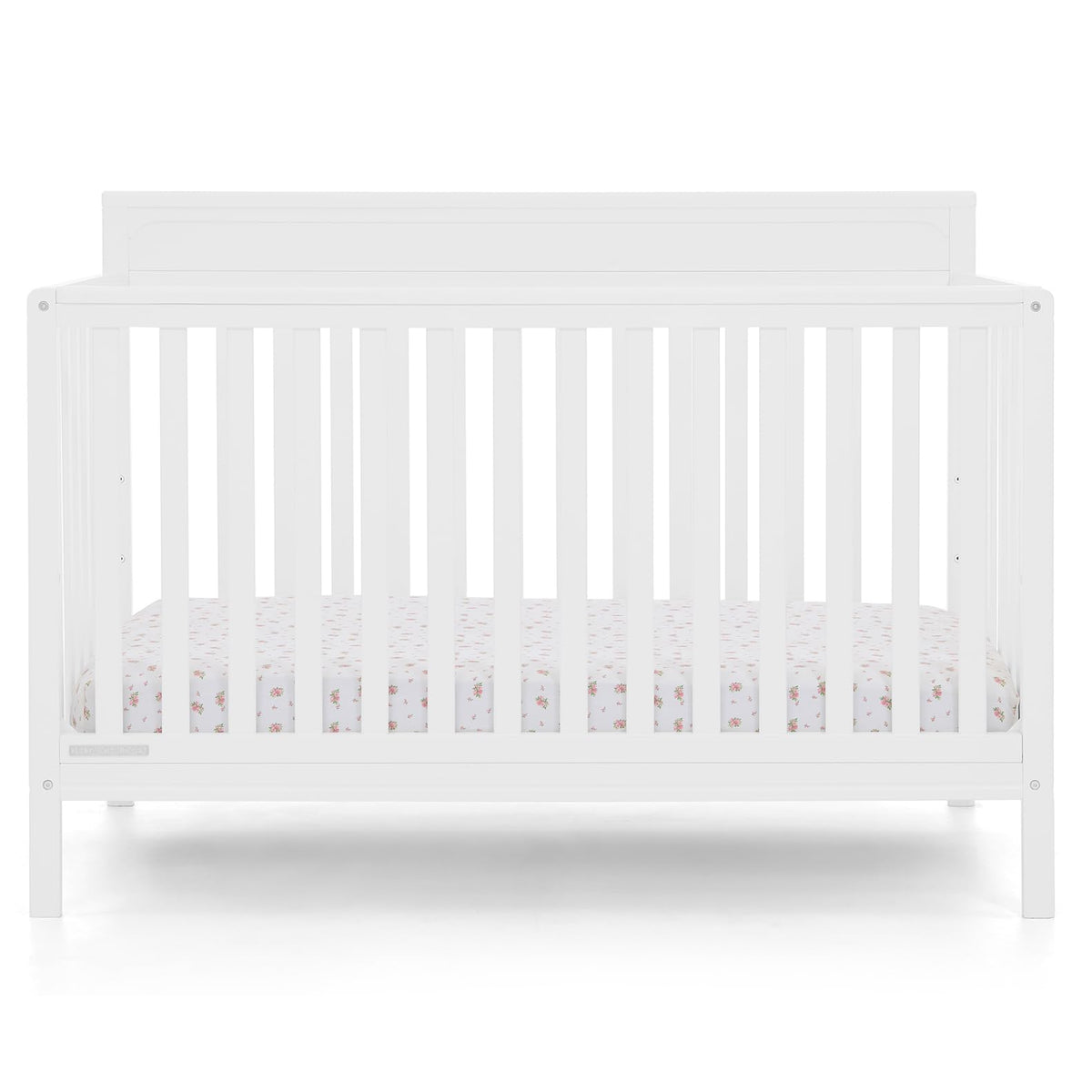 Delta Children Isabelle 6-in-1 Convertible Crib, Converts to Toddler Bed, Daybed, Sofa & Full Bed with/Without Footbaord, Greenguard Gold Certified, Mattress Heights, Bianca White