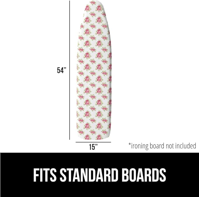 The Original GORILLA GRIP Ironing Board Cover and Pad, Silicone Coating, Thick Scorch Resistant Padding, Heavy Duty Iron Covers Standard Boards, Hook and Loop Fastener Strap, Pink Floral, 15x54