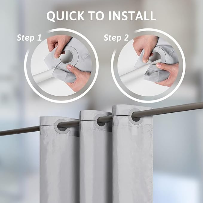 No Hook Extra Wide Shower Curtain,Polyester Fabric Shower Curtain Liner with 14 Plastic Split Grommets,Hotel Style Machine Washable & Waterproof Curtains for Bathroom,Light Grey 108x72 Inch