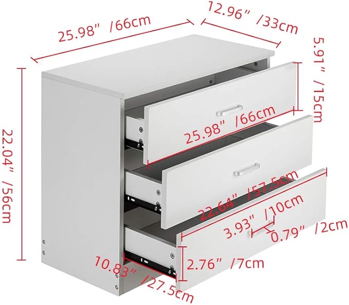 White Night Stand, Bedside Table/Nightstand with 3 Drawers, Compact Side Table for Bedroom, College Dorm & Living Room, Wooden End Table Bedroom
