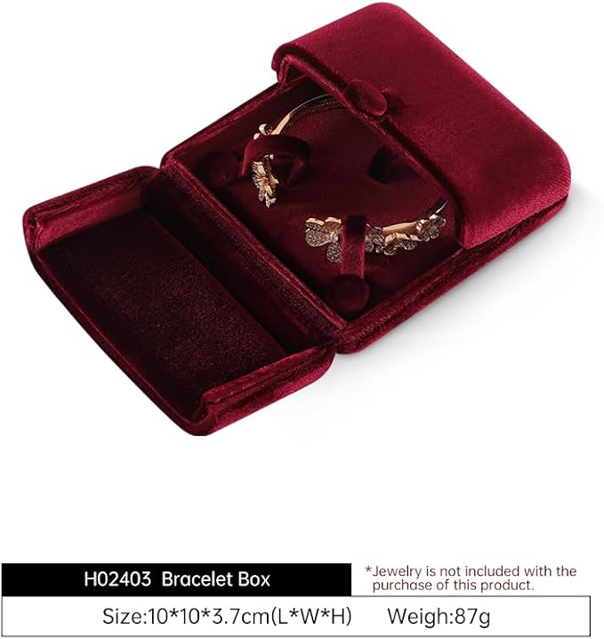 Velvet Bracelet Box，Ceremony Gift Boxes for Jewelry Display，Bracelets Holder for Women，Men Valentine Gifts Case (Red)