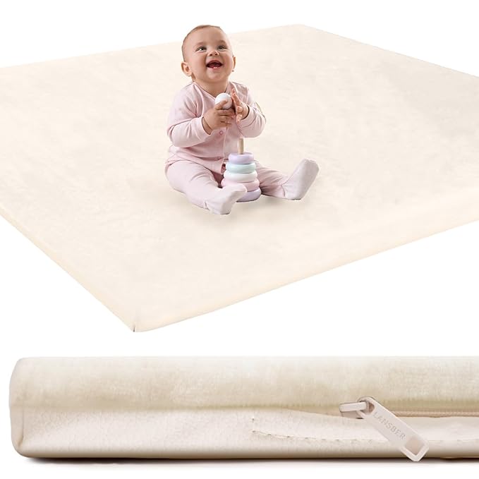 Flannel & PU Leather Baby Play Mat – Padded Baby Play Mat for Floor,1.2" Thick 50x50 Playpen Crawling Mat with Removable Washable Cover,Non Slip Soft Nursery Rug for Toddlers,Infants,Kids, Easy to Clean Yoga Mat