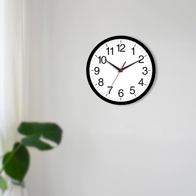 Wall Clock Modern 10 Inch Black Battery Operated Silent Non Ticking Analog for Living Room Office Home Bedroom Kitchen Bathroom