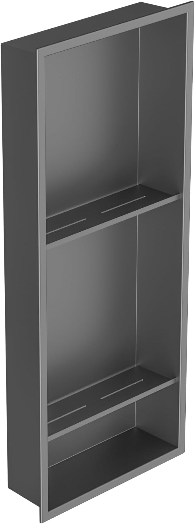 Stainless Steel Shower Niche 12" X 29", No Tile Needed Wall Niche Three-Tier, Recessed Shower Shelf for Bathroom Storage, Gun Metal