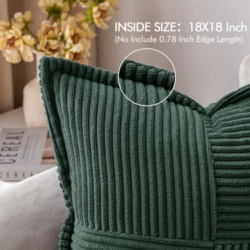MIULEE Christmas Decorative Euro Sham Throw Pillow Covers for Couch Bed Livingroom 22x22 Inch Set of 2 Dark Green Boho Accent Throw Pllows Broadside Striped Patchwork Soft Corduroy Pillowcases