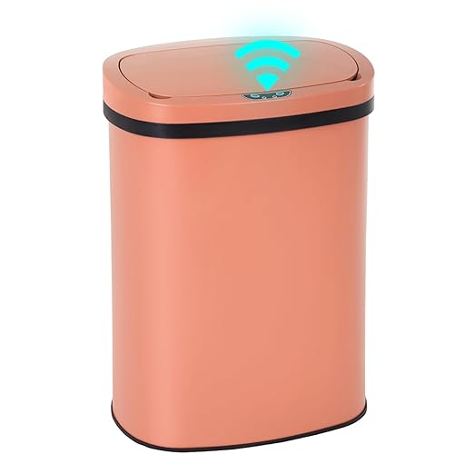 PayLessHere 13 Gallon Trash Can Kitchen Trash Can Automatic Garbage Can with Lid Touch Free High-Capacity Motion Sensor for Kitchen Bedroom Bathroom Office Trash Bin (1, Pink Stainless Steel)