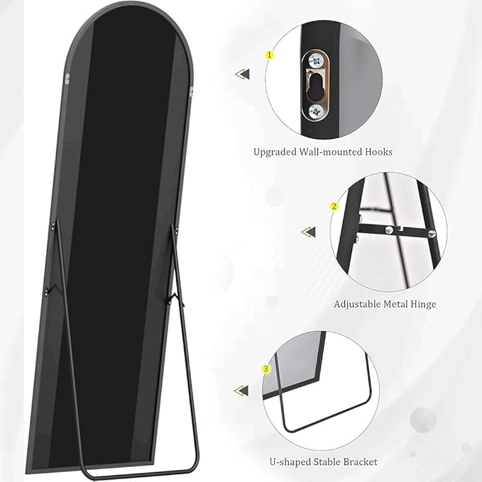 OGCAU Full Length Mirror, 58"x18" Arched Full Body Mirror, Hanging, Leaning or Standing, Wall Mounted for Bedroom Living Room, Black