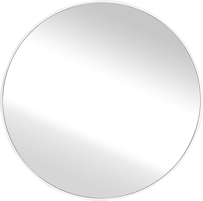 White Round Mirror 24 Inch,Circle Bathroom Vanity Mirror for Wall,Hanging Modern Tempered Glass Mirror for Entryway or Living Room