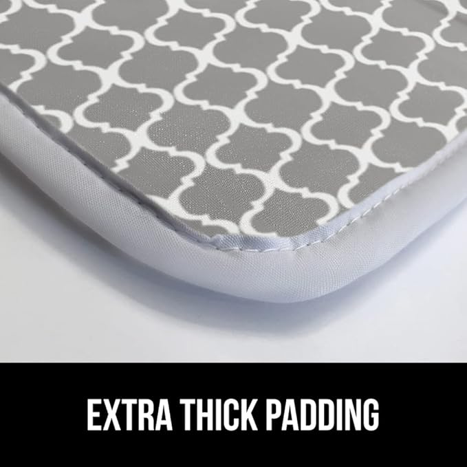 GORILLA GRIP Ironing Mat, Portable Iron Pad, Magnetic Cover and Padding for Top of Washer, Dryer, Tabletop, Countertop, Silicone Coating and Scorch Resistant, Travel Size 28x24, Quatrefoil Gray White