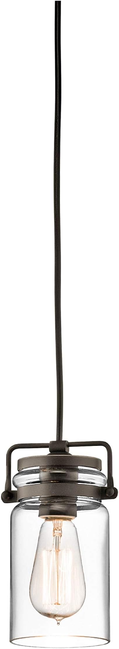 Kichler Brinley 7.75" Kitchen Pendant in Olde Bronze®, Mini Farmhouse Pendant with Clear Glass, (7.75" H x 4.75" W), 42878OZ, 1-Light