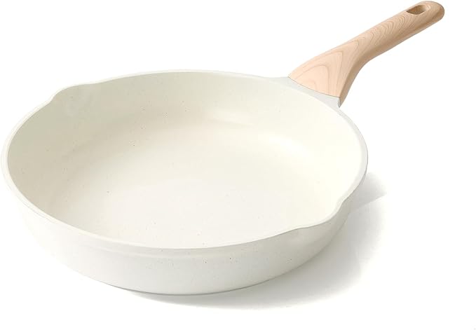 Nonstick Ceramic Frying Pan, 11 Inch Ceramic Skillet, Healthy Non Toxic Cooking Pan, Stay-Cool Handle, Induction Compatible, PFOA & PFAS Free, White