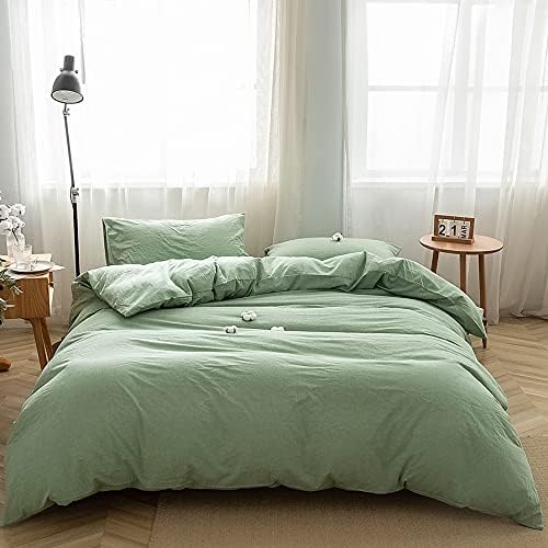FACE TWO FACE Bedding Duvet Cover Set100% Washed Cotton Duvet Cover Linen Like Textured Breathable Durable Soft Comfy (Twin, Green)