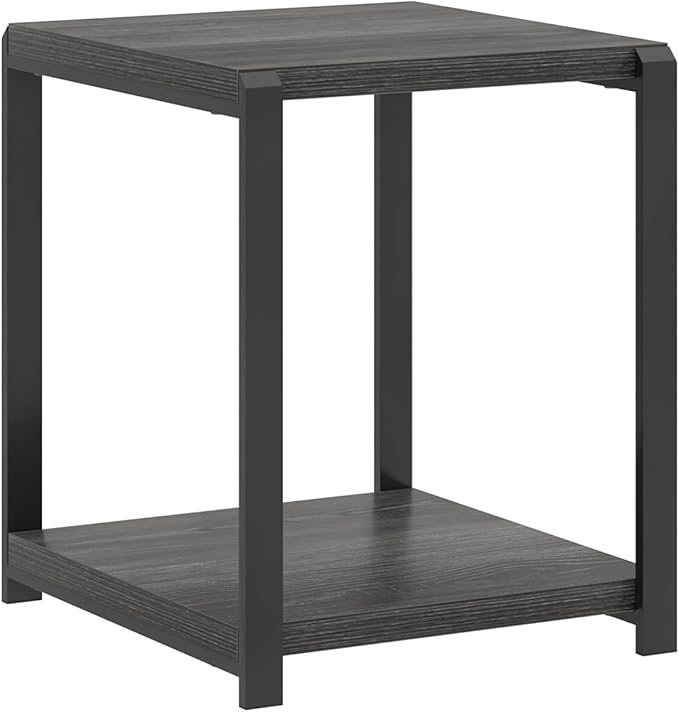 FOLUBAN Modern Side Table, Square End Table with Storage Shelf for Living Room, Rustic Industrial Wood Nightstand for Bedroom, Dark Gray