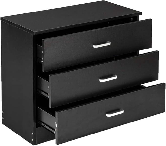 Black Night Stand, Bedside Table/Nightstand with 3 Drawers, Compact Side Table for Bedroom, College Dorm & Living Room, Wooden End Table Bedroom
