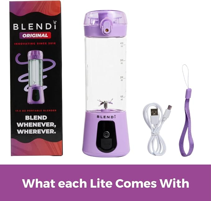 BLENDi Lite Portable Blender (17oz) – USB Rechargeable, Powerful 70W Motor for Smoothies, Protein Shakes & More – Compact, Travel-Friendly & BPA-Free (Purple)