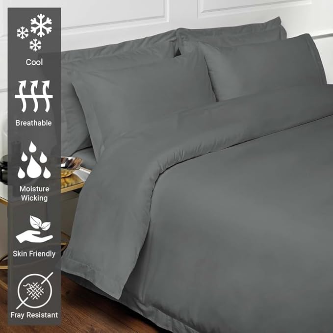 Pizuna Pure 100% Cotton Full Duvet Cover Set, Luxurious 400 Thread Count Long Staple Cotton Sateen Weave with Button Closure (Combed Dark Grey Cotton Duvet Cover Full)