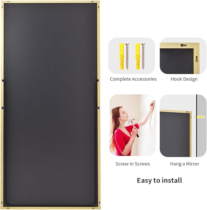 Koonmi 76"x34" Mirror Full Length, Gold Oversized Full Length Mirror with Stand, Large Gold Mirror for Bedroom Living Room, Leaning, Standing or Hanging Horizontally/Vertically