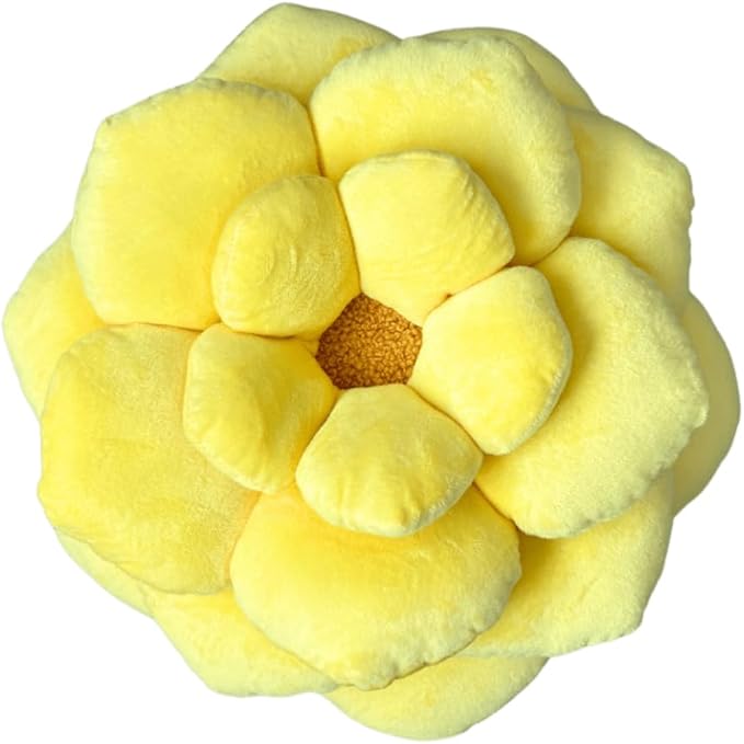 Green Philosophy Co. Camellia Plush Flower Pillow - Lemon Yellow