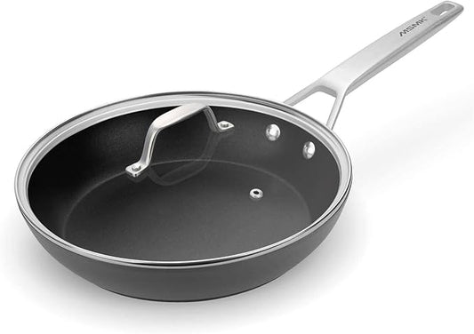 MsMk 12 Inch Nonstick Frying Pan with Lid, Titanium and Ceramic Nonstick skillet with lid, PFOA Free, Non-Toxic, Stay-Cool Handle, Scratch-resistant, Dishwasher Safe, Oven Safe to 700°F
