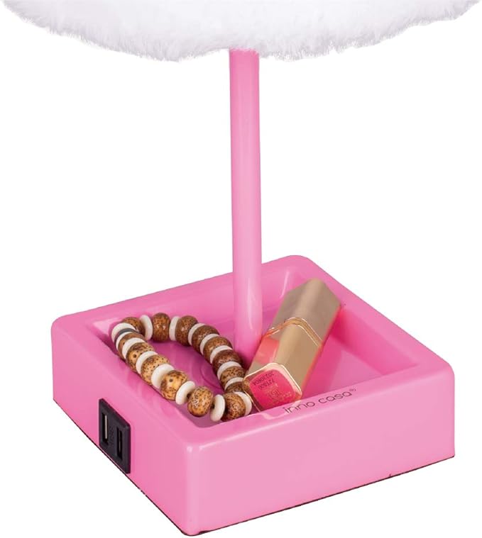 Table Lamp Cute Unicorn Plush Shade Desk Lights for Gifts with 2 USB Charging Ports and 1 Power Outlet for Bedroom Reading & Living Room