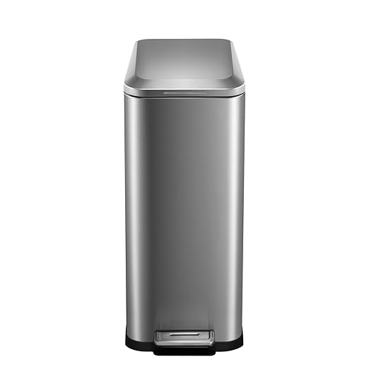 13.2 Gallon / 50L Kitchen Trash Can, Slim Stainless Steel Garbage Can with Removable Inner Bucket, Fingerprint-Proof Step Rubbish Bin with Soft-Close Lid for Narrow Space, Silver