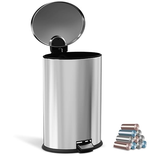 Kitchen Trash Can with Lid - 10.5Gallon/40L Oval Stainless Steel Trash Can with Removable Inner Liner and Lid Soft Close, Foot Pedal Garbage can for Home Office,Fingerprint Proof Silver