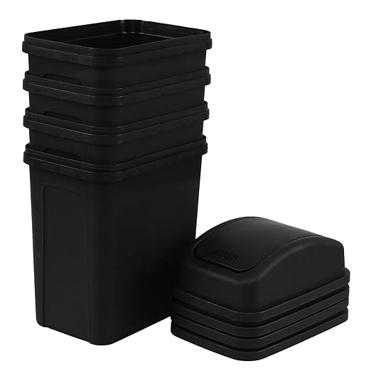 Cand 4-Pack 1.8 Gallon Plastic Swing Top Trash Can, Small Garbage Can with Swing Lid, Black