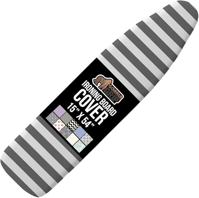 The Original GORILLA GRIP Ironing Board Cover and Pad, Silicone Coating, Thick Scorch Resistant Padding, Heavy Duty Iron Covers Standard Boards, Hook and Loop Fastener Strap, Striped, 15x54