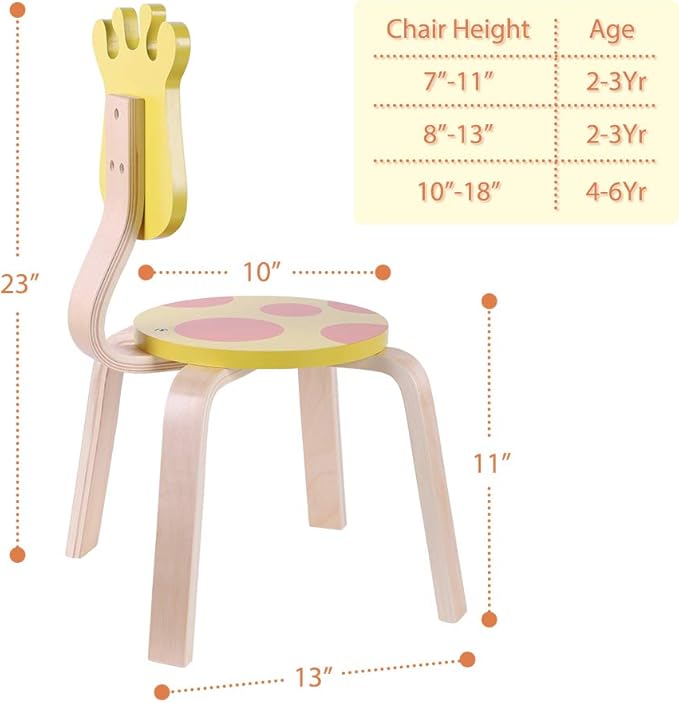 iPlay, iLearn 2 PCS Wooden Kids Chair Sets, Natural Hardwood Giraffe & Cow Animal Children Chairs, Furniture Set for Toddlers Kids Boys Girls, Stackable for Playroom, Nursery, Preschool, Kindergarten