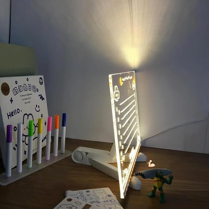 LED Note Board with Colors, Acrylic Dry Erase Board with Light and 7 Colorful Pens, Light up Dry Erase Board with Stand for Family/Office/School/bar/Cafe (11.8 X 7.9”)