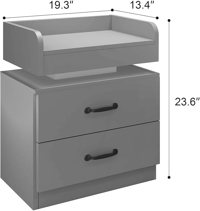 Nightstand with Charging Station, Night Stand with LED Lights, Modern Led End Table, Nightstands Set of 2, Night Stand with 2 Drawers, Bed Side Table with Storage for Living Room (2, Grey)