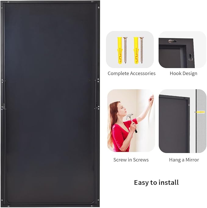 Koonmi Large Mirror Full Length 34"x76", Floor Body Mirror with Stand, Metal Frame Wall-Mounted Vanity Mirror, Hanging Leaning or Standing, Black
