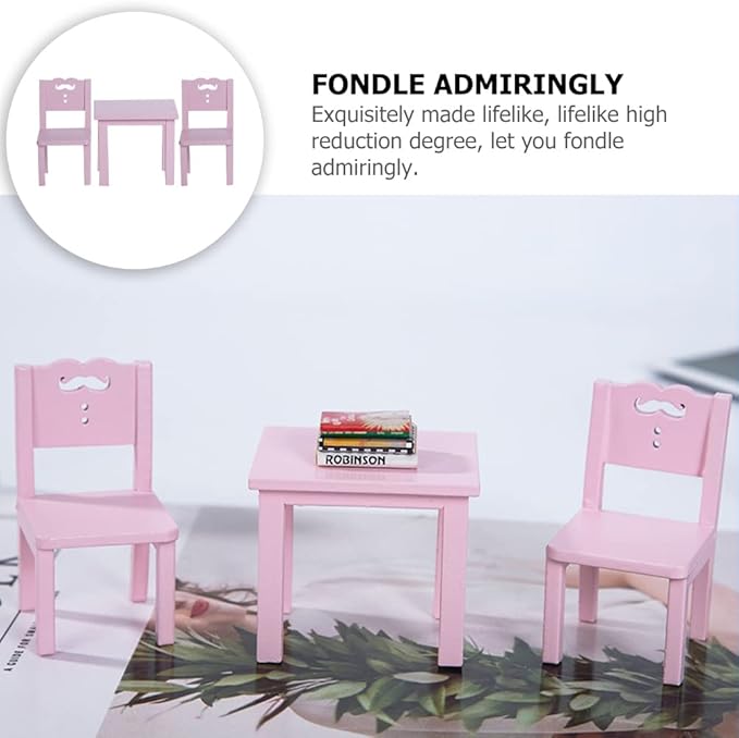 LUOZZY Miniature Dollhouse Furniture Set Mini Table and Chair Set for Kids Pretend Play, Pink